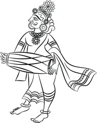 Kalamkari Indian traditional art on linen fabrics. Gopika or Lord's lady servants are drawn in different backgrounds. for textile printing, logo, wallpaper