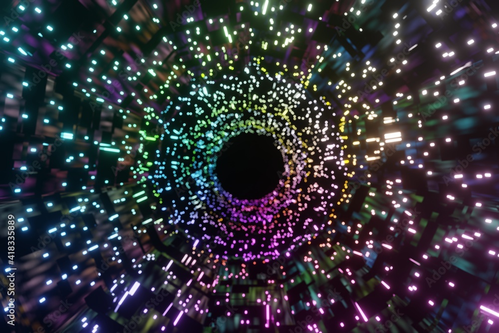 Poster abstract blurred futuristic led neon tunnel 3d rendering