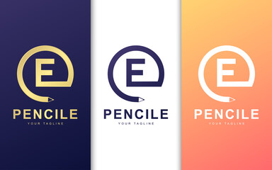 Letter E logo in pencil circular. Simple school logo concept