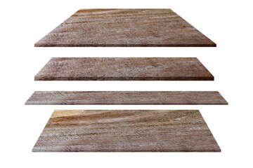 Collection of wooden shelves on an isolated white background, There are clipping paths for the designs and decoration.Used for display or montage your products.