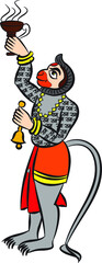 Monkeyface god of power, lord Hanuman and his servants or Sevak as they are called. in Indian folk art Pinguli style. for textile printing, logo, wallpaper