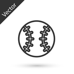 Grey line Baseball ball icon isolated on white background. Vector.