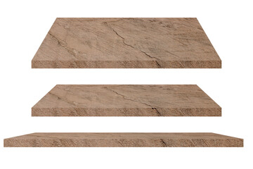 Collection of stone shelves on an isolated white background, There are clipping paths for the designs and decoration.Used for display or montage your products.