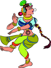 Kalamkari Indian traditional art on linen fabrics. Gopika or Lord's lady servants are drawn in different backgrounds. for textile printing, logo, wallpaper