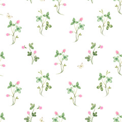 Beautiful seamless floral pattern with watercolor gentle spring flowers. Stock illustration.