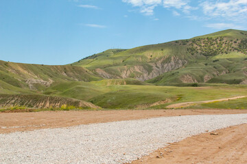 Cape Meganom, unique nature on a sunny summer day. Mountain landscape and the black sea.