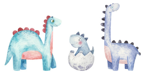 set of  childish dinosaur, cute watercolor baby illustration © Ilona