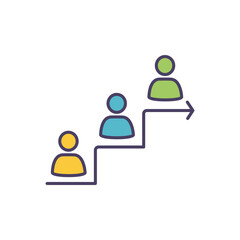 Career elevation RGB color icon. Employment opportunities. Fulfilling career. Getting progressively higher positions in workplace. Moving upward corporate ladder. Isolated vector illustration