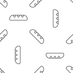 Grey line French baguette bread icon isolated seamless pattern on white background. Vector.