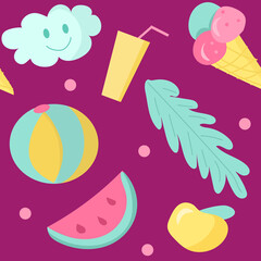 Seamless summer pattern. Vector beach elements for clothes, wallpapers, web-design, cards, etc