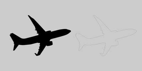 Outline of a passenger plane, isolated on gray background. Vector illustration.