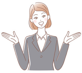 笑いながら両手を広げる女性
