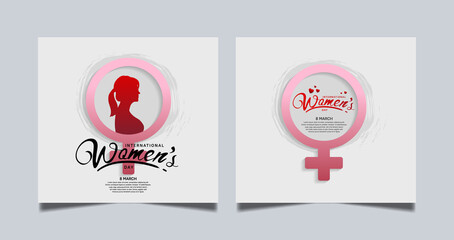 women day vector design with woman sign pink color on white background