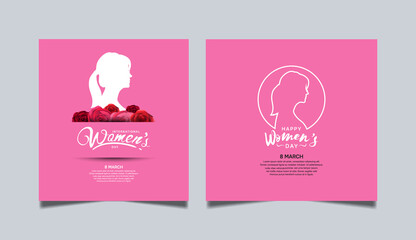 women day vector design with white woman silhouette on pink background