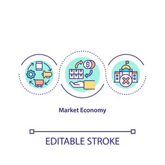 Market economy concept icon. Planning financial strategy during covid pandemic. Economic recovery idea thin line illustration. Vector isolated outline RGB color drawing. Editable stroke