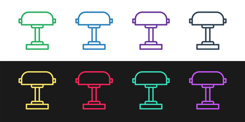 Set line Table lamp icon isolated on black and white background. Desk lamp. Vector.