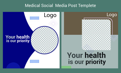Medical social media post template. Editable Healthcare Banner.