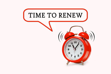 Red alarm clock and text - TIME TO RENEW