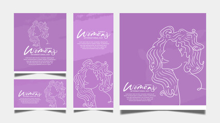 women day vector design with woman silhouette line art on purple background