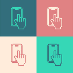Pop art line Phone repair service icon isolated on color background. Adjusting, service, setting, maintenance, repair, fixing. Vector.