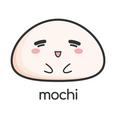 Mochi cute cartoon icon wagashi with emotion. Japanese rice dessert