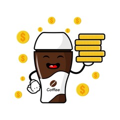 cute coffe cup cartoon mascot character funny expression