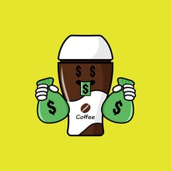 cute coffe cup cartoon mascot character funny expression