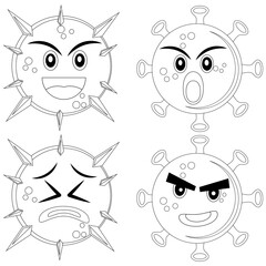 Illustration vector graphic cartoon character coloring book of various expressions of bacterial