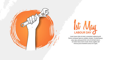 Labor Day design vector. 1st may celebration illustration with hand holding tool