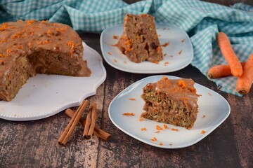 Cinnamon chocolate carrot cake with date banana almond butter glaze. Vegan gluten free 