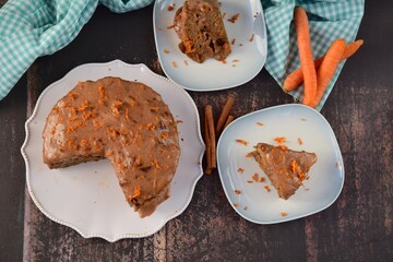 Cinnamon chocolate carrot cake with date banana almond butter glaze. Vegan gluten free 