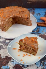 Cinnamon chocolate carrot cake with date banana almond butter glaze. Vegan gluten free 