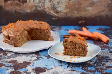 Cinnamon chocolate carrot cake with date banana almond butter glaze. Vegan gluten free 
