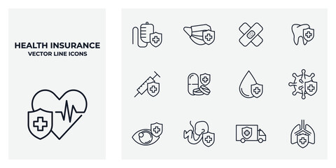 Set of health insurance icon. Medical pack symbol template for graphic and web design collection logo vector illustration