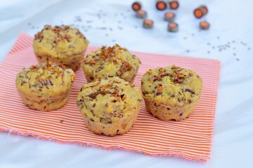 Purple carrot muffins with flax seeds