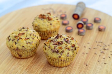 Purple carrot muffins with flax seeds