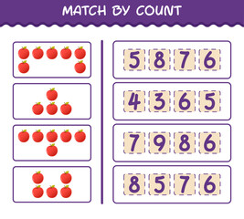 Match by count of cartoon apple. Match and count game. Educational game for pre shool years kids and toddlers