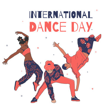 International dance day greeting banner. Flat vector illustration for dance studio.