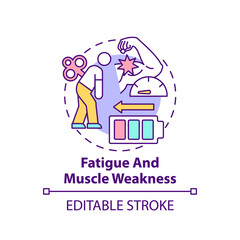 Fatigue and muscle weakness concept icon. Sleep difficulties idea thin line illustration. Feeling of tiredness and exhaustion. Vector isolated outline RGB color drawing. Editable stroke