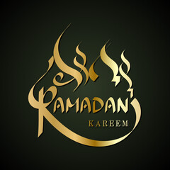 Vector Illustration of Golden Ramadan Kareem Calligraphy Art Drawing. Good for Greeting Card, Cover, Poster, Banner, Invitation, and others.