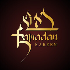 Vector Illustration of Golden Ramadan Kareem Calligraphy Art Drawing. Good for Greeting Card, Cover, Poster, Banner, Invitation, and others.