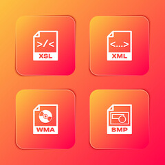 Set XSL file document, XML, WMA and BMP icon. Vector.