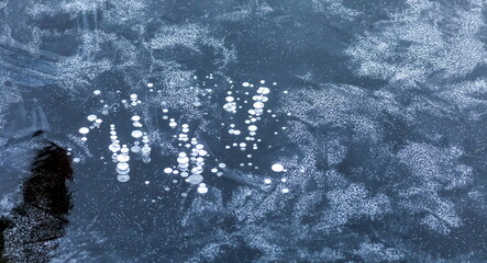 Air bubbles in the ice on the river (Background, banner, Wallpaper, texture)