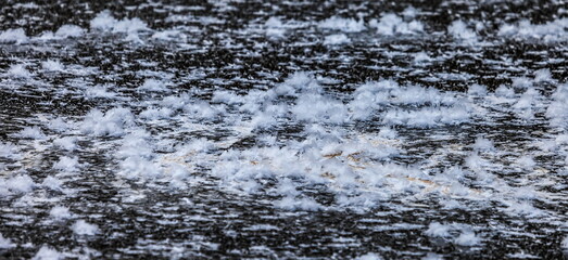 Snow crystals on the ice surface (Background, banner, Wallpaper, texture)