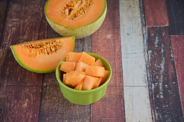 Cantaloupe melon cubed and sliced