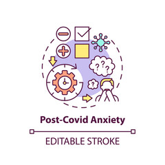 Post-covid anxiety concept icon. Emotional and physical problems idea thin line illustration. Depression and business closure. Vector isolated outline RGB color drawing. Editable stroke