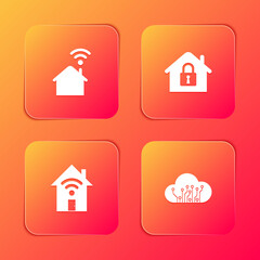 Set Smart home with wi-fi, House under protection, and Internet of things icon. Vector.