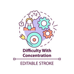 Difficulty with concentration concept icon. Psychological problems idea thin line illustration. Sleep disorders. Emotional trauma and stress. Vector isolated outline RGB color drawing. Editable stroke