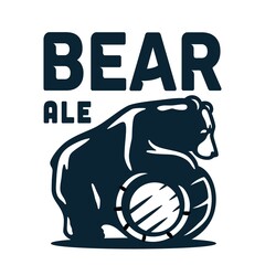 Emblem of brewery bear with wood barrel of craft brewing beer for bar or pab