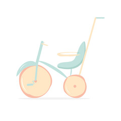 kid tricycle with handle bar. Bicycle-stroller. Vector illustration